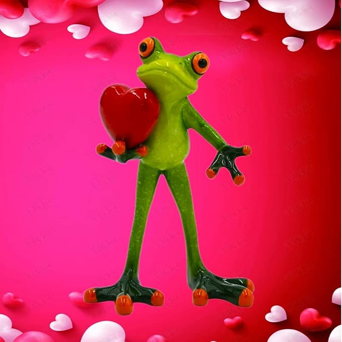 VVGIFTS Frog Figurines Decor Funny Cute Craft Resin Frog Sculpture Statue for Home Office Desk Tabletop Bathroom Decoration, Ornament Gift (Frog Holding Heart)