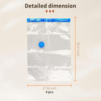4 Pack Vacuum Storage Bags, Space Saver Bag Vacuum Seal Bags for Clothing Travel Moving Blankets Pillows Storage and Organization, Hand Pump Included(100 X 70 cm)