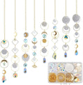 SUNNYCLUE 1 Box DIY 8 Sets Suncatcher DIY Kits Rainbow Maker Suncatcher Hanging Gold Moon Summer Capiz Shell Colorful Glass Crystal Rainbow Maker Sun Catchers for Window Indoor Outdoor Door Decors