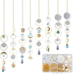 SUNNYCLUE 1 Box DIY 8 Sets Suncatcher DIY Kits Rainbow Maker Suncatcher Hanging Gold Moon Summer Capiz Shell Colorful Glass Crystal Rainbow Maker Sun Catchers for Window Indoor Outdoor Door Decors