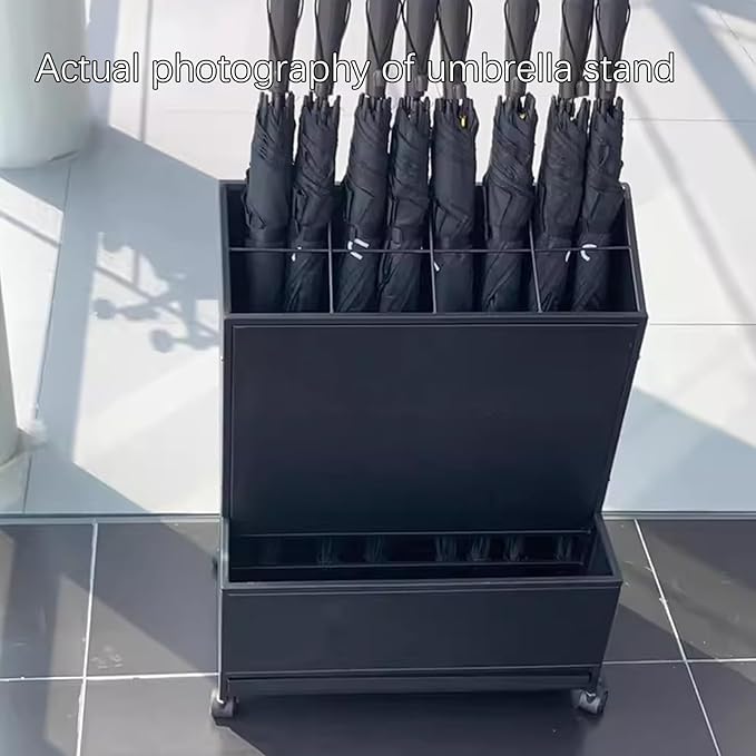 SEIFE Movable Commercial Metal Large Capacity Umbrella Holder With removable drain tray,Can hold 30 umbrellas，Indoor Entryway Umbrella stand，For Hotel,Offices,home(Gold)