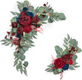 CDQL 2Pcs Wedding Welcome Sign Floral Decoration, Artificial Flower Swag for Wedding Ceremony and Reception Arrangement (Dark Red)