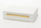 Kingflux White Wooden Keepsake Box With Faux Leather and Brushed Gold Handle, Gift and Storage Box for Vanity, Coffee Table, Shelf, Cosmetic, Jewelry Organizer