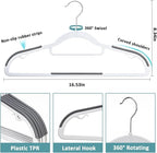 50-Pack Coat Hangers, Space Saving Plastic Clothes Hangers, Non-Slip, 0.2 Inches Slim, 16.53 Inches Wide, 360° Swivel Silver Hook for Shirts, Pants & Wet/Dry Garments, White and Dark Gray
