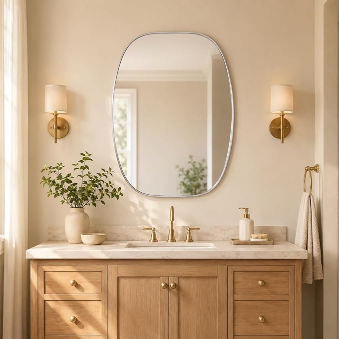 USHOWER Silver Oval Arch Bathroom Mirrors for Over Sink, 30x40 Inch Bathroom Vanity Mirror for Bathroom, Bedroom, Vanity, Entryway, Aluminium Frame, Anti-Rust, Modern Wall Decor