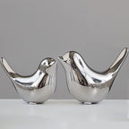 FANTESTICRYAN Small Birds Statues Gold Home Decor Modern Style Figurine Decorative Ornaments for Living Room, Bedroom, Office Desktop, Cabinets (M&L, Silver)