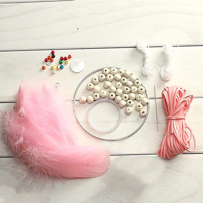 DIY Dream Catcher Making Kit, Macrame Dream Catcher Craft Supplies for Kids Bedroom Wall Decor Nursery Baby Room Hanging Wedding Ornaments Party Handmade Gift (Pink)
