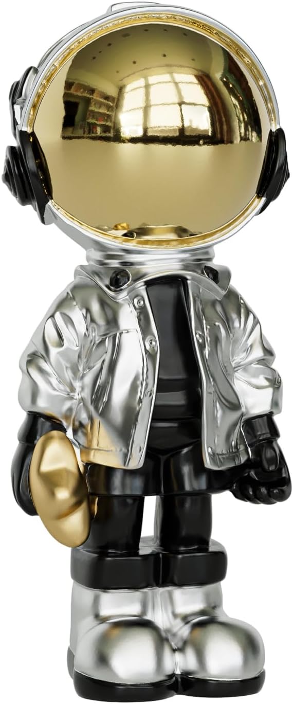 EZ4ENCE Small Figurine Statue Astronaut Sculpture Decor,Sculpture for Home Decor,Arts Silver Shelf Decoration,Cool Metal Mask Table Decor,Mini Ornament