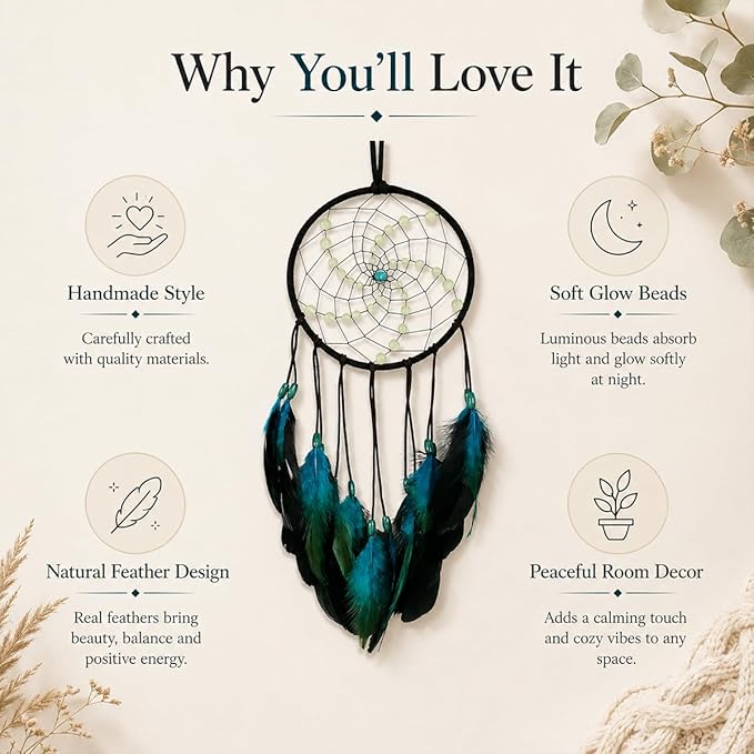 Luminous Dream Catchers Wall Hanging Room Decor Dreamcatcher Handmade Feather for Girls Boys Kids Bedroom Decoration Ornament Craft Gift