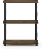 Furinno TURN-N-TUBE Storage Shelves, 3-Tier Book Shelf, Corner Shelf, Toolless Open Shelves, for Organization and Storage, Living Room, Garage, Home Office, Columbia Walnut