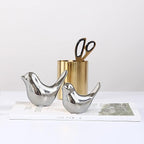 FANTESTICRYAN Small Birds Statues Gold Home Decor Modern Style Figurine Decorative Ornaments for Living Room, Bedroom, Office Desktop, Cabinets (M&L, Silver)