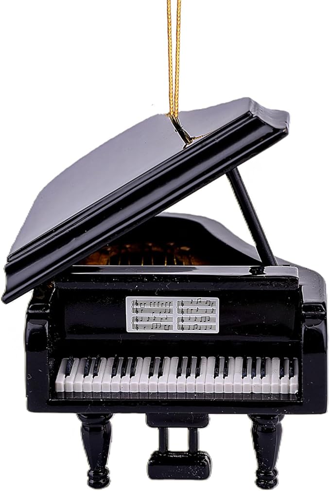 3.15" Wooden String Miniature Grand Piano Hanging Ornament Mini Musical Instrument Replica Music Birthday Gifts Holiday Tree Home Decoration Display Ornament Model (Black, 3.15" Piano)