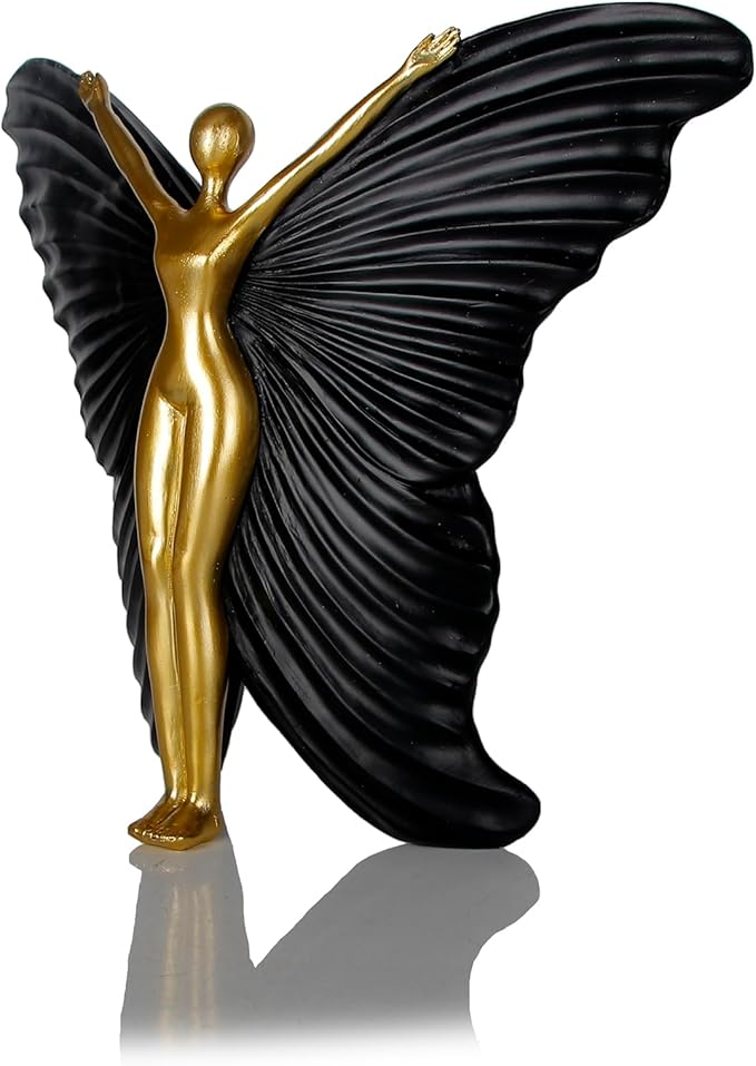 Black Fairy Butterfly Statue Collectible Figurines - Fairy Butterfly Art Sculptures Abstract Modern Home Decor Accents - Resin Black Fairy Statues Gifts for Office Desktop Shelf Cabinets Coffee Table