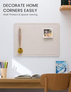 Fluxynara Bulletin Board, 23.6" x 17.5" Cork Board Alternative with 12 Safe Removable Adhesive Tabs, Foldable Felt Pin Board for Home Office, Classroom, Bedroom,Entryway for Walls—Oatmeal