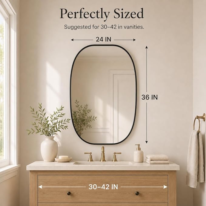 USHOWER Black Oval Arch Bathroom Mirrors for Over Sink, 24x36 Inch Bathroom Vanity Mirror for Bathroom, Bedroom, Vanity, Entryway, Aluminium Frame, Anti-Rust, Modern Wall Decor