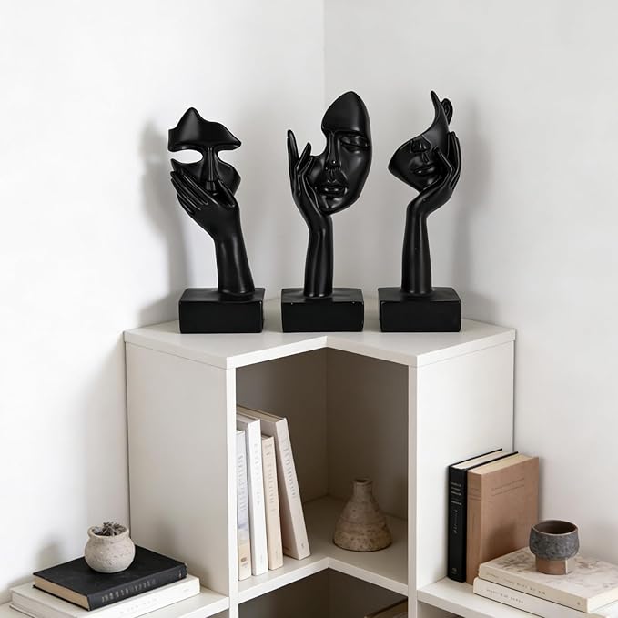 3 Pcs Thinker Large Statue Set - Black Art Abstract Home Accent Figurines for Living Room, Bedroom, Shelves, Office Desktop, Coffee Table Decor, Gift for Women (3 Pcs Black, 9")