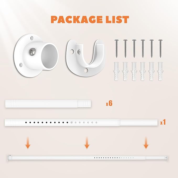 Closet Rod 50-99 Inches, Adjustable Heavy Duty Metal White Closet Rods for Hanging Clothes 1.3 Inches Diameter for Wardrobes Laundry