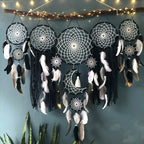 Set of 5 Boho, Hanging Large Boho Dream Catcher Macrame Wall Hanging Moon Dream Catcher Set Dream Catchers Wall Decor for Vintage Wedding Home Decorations (Black)