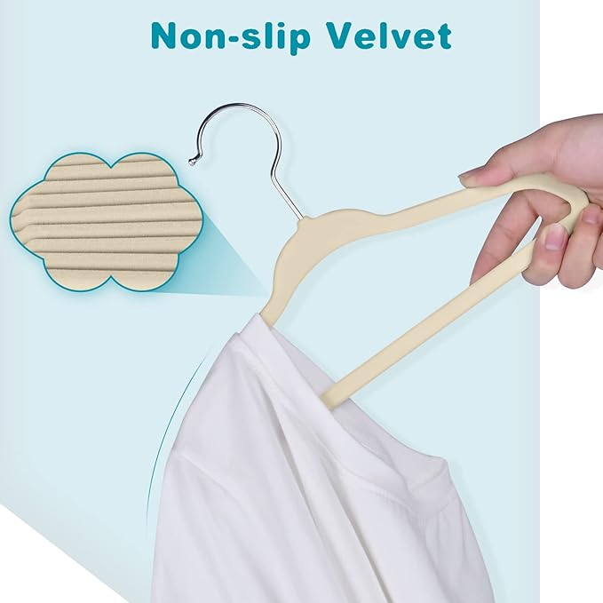 BAGAIL 50 Pack Kids Velvet Hangers 11 Inches Children's Clothes Hangers Non-Slip Baby Hangers for Infant/Toddler (Ivory)