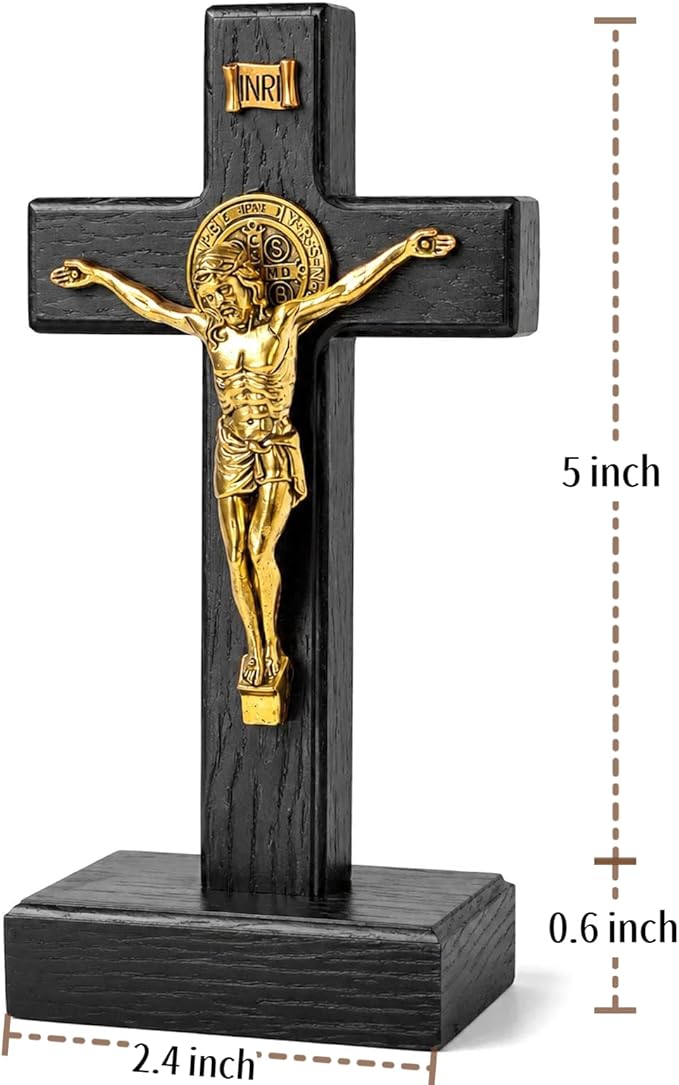 PHYUKEY Wooden Wall Cross with Jesus Christ Small 5.5in Standing Crucifix with Detachable Stand for Wall Hanging or Tabletop Display, Christian Gift & Catholic Home Decor