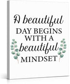 Motivational Eucalyptus Wall Art Decor, Inspirational Green Botanical Pictures Positive Quotes Canvas Painting Posters for Office Living Room Bedroom Decoration (11.5 X 15 Inches, Framed)