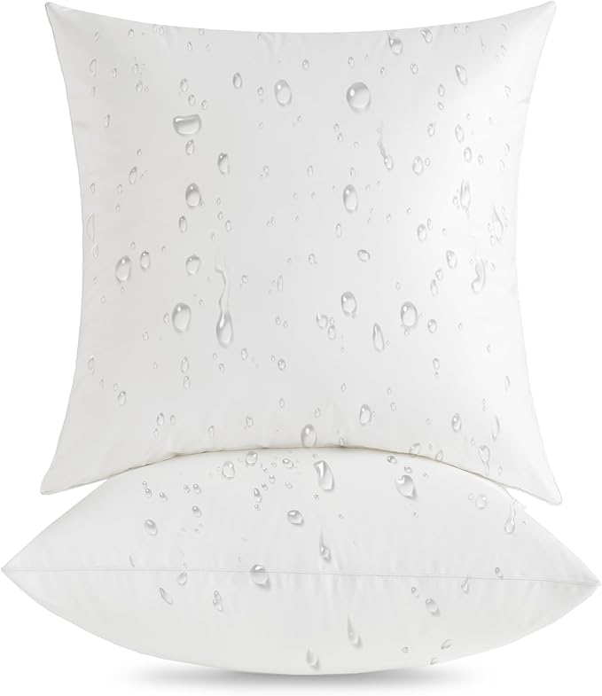 Oubonun 18 x 18 Outdoor Pillow Inserts (Pack of 2) - Square Waterproof Throw Pillow - Decorative Throw Pillows Insert for Couch Sofa Bed Patio Furniture - White Pillow