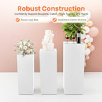 3Pcs Square Display Pedestal Stands Set for Party, Metal Display Stand Plinth Pillars, Cake Stands Pillars for Wedding Birthday Art Decor Risers, 11.8*31.5" (L), 11.02*25.6" (M), 10.24*23.6" (S)
