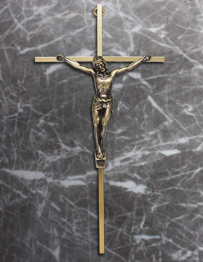 ACHIBANG Gold Crucifix Wall Cross - 10" Catholic Metal Cross with Jesus & INRI, Faith Decor for Wall or Door Display