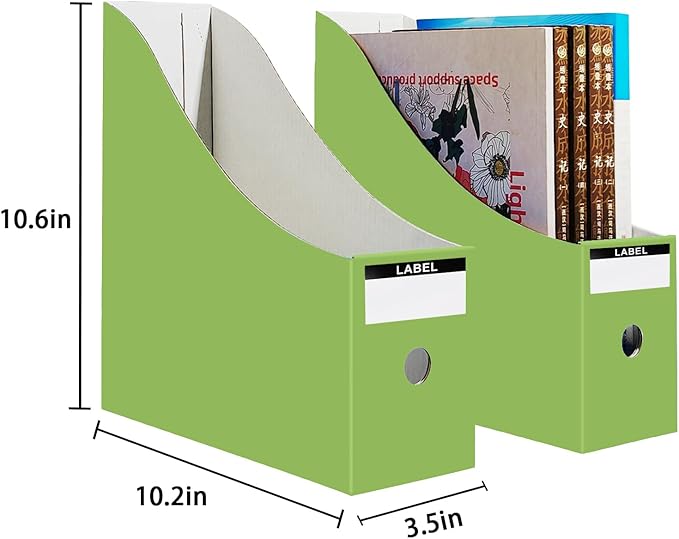 Limitliho 12 Pack Cardboard Magazine Holder for Desk, Book Bins for Classroom Library,Office,Home, 10.6" H x 10.2" L x 3.5" W in Magazine File Holder (Fresh color)