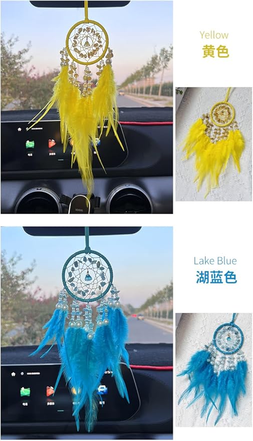 Dream Catcher Car Rear View Mirror Pendant,Car Charm Crystal Small Dream Catchers for Rearview Mirror Hanging,Dreamcatcher car Charm Ornament Gift(Blue)