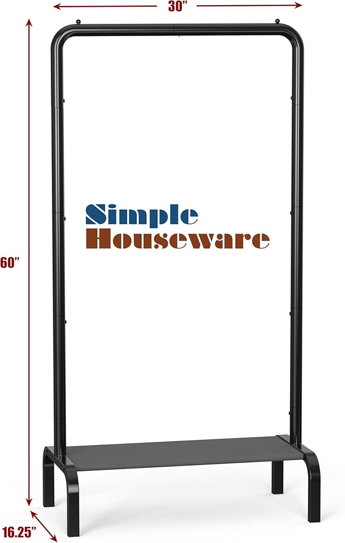 Simple Houseware 30 Inch Narrow Freestanding Garment Rack with Storage Shelf – Slim & Space-Saving Closet Organizer, Black