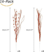 SLK 16-Pack Artificial Glitter Berry Stem Ornaments, Christmas Decorative Glittery Twigs, Picks, Branches for Tree, Wreath, Small Vase, Party (Red)