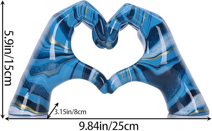 Colourful hand heart decoration, heart hand statue, love finger sculpture wedding decoration, suitable for bookshelf coffee table office bedroom TV cabinet bookshelf small ornaments home decoration.