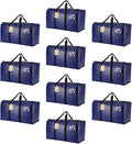 Cryster 10-Pack Blue Moving Bags with Strong Zippers,Heavy Duty Storage Totes With Comfortable Handles,Large Storage Totes for Student Supplies