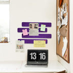 Vuzvuv 8 pcs Bulletin Board Bar Strips with 50 Pushpins & 10 Wooden Clip pins，Self Adhesive Cork Board for Wall，Felt Pin Board for School，Office Decor(Purple)