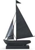 Retro Metal Sailboat Decor, Iron Nautical Sculpture for Home, Vintage Boat Figurine for Living Room Table, Office Desk, Bookshelf, Coastal Style Decoration (Dark Gray)