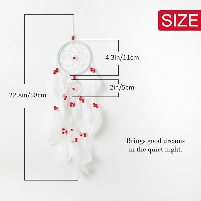 Pretty Jolly Indian Small White Dream Catchers Wall Decor Handmade Feathers Native Mini Dreamcatchers Home Decoration Ornament for Bedroom Birthday Party-2 Rings
