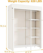 F2C Clothes Rack with Cover, Clothing Racks for Hanging Clothes, Heavy Duty Garment Rack with Shelves and Hanger Rods, White Closet with Beige Cover, 47.2" W x 16.5" D x 78.3" H, Load 630lbs