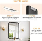 Bathroom Mirror for Wall, 36x24 Inch Rounded Rectangle Mirror, Black Metal Framed Bathroom Vanity Mirror for Restroom Farmhouse, Anti-Rust, Tempered Glass, Horizontally or Vertically Hanging