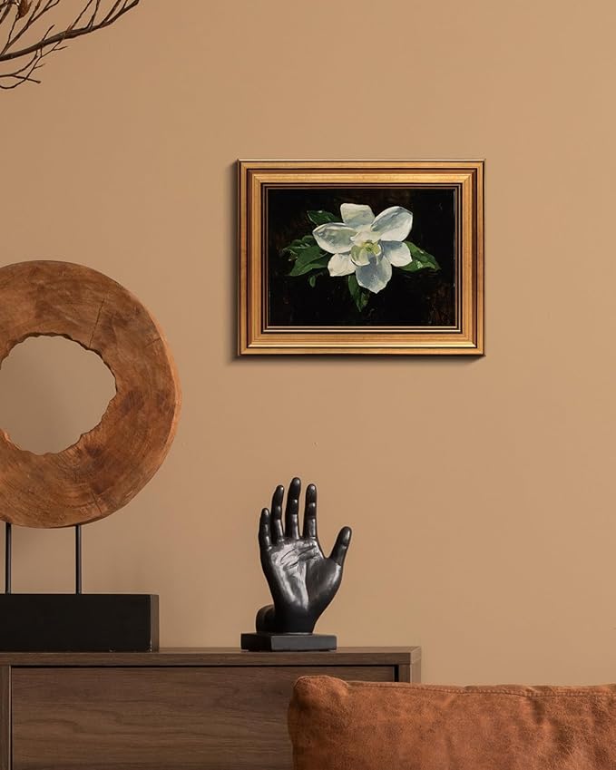 VIYYIEA Gold Framed Vintage Wall Art for Living Room, Flowers Canvas Prints Home Decor, Oil Painting Picture, Bedroom Wall Decor Gifts for Friends or Family -【Magnolia】-(10L x 8W)