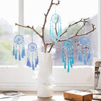 INFUNLY 12PCS DIY Small Dream Catcher Kit Handmade Blue Dreamcatcher for Adult Beginners DIY Mini Hanging Ornament Starter Making Kit for Bedroom Car Mirror Keychain bag Bohemian Decoration Craft Gift