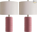 AIEAMPDO 23" Set of 2 Pink Modern Farmhouse Ceramic Table Lamps for Bedroom | Modern Farmhouse Nightstand Table Lamps For Living Room, End Table And Entryway, 2 LED Bulbs Included