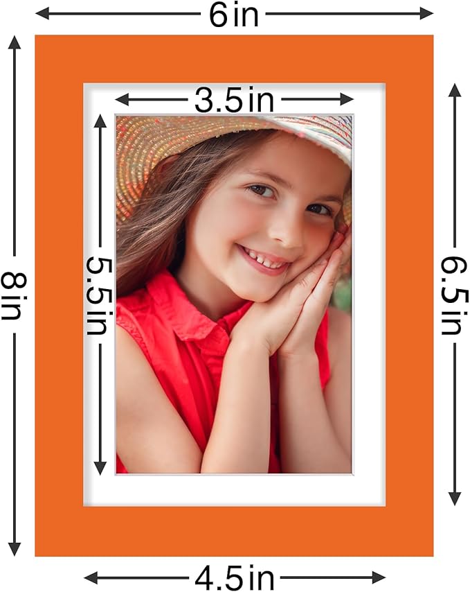 Vittanly 5x7 Picture Frames Set of 9, Shatter Resistant Plexiglass, Display 4x6 Pictures with Mat or 5x7 without Mat, Photo Frames for Wall or Tabletop, Engineered Wood, Orange