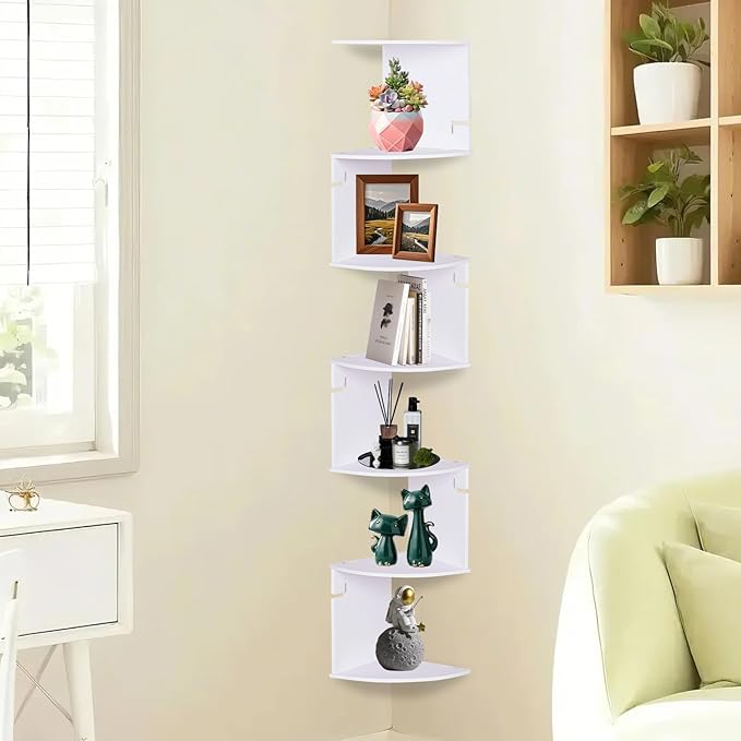 ShellKingdom Corner Shelf Wall Mount, 7 Tier Corner Bookshelf, Floating Display Shelves for Home, Living Room, Bedroom, Office, Bathroom, Small Spaces Decorations