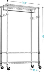 IZEUK Heavy Duty Rolling Garment Rack Wire Clothes Rack for Hanging Clothes (Chrome, 3 Tier with 2 Rod, 29.5" W x 15.7" D x 75" H)