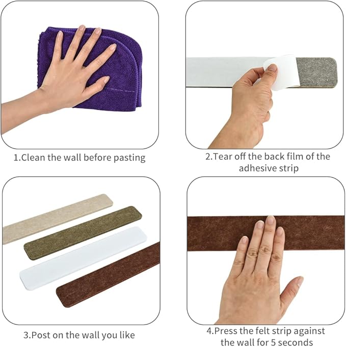 Vuzvuv 8 pcs Bulletin Board Bar Strips with 50 Pushpins & 10 Wooden Clip pins，Self Adhesive Cork Board for Wall，Felt Pin Board for School，Office Decor(Coffee-Brown White)
