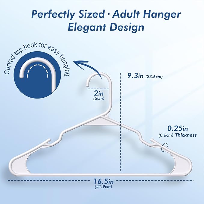 HOUSE DAY Plastic Hangers 50 Pack - White Clothes Hangers with Non-Slip Shoulder Grooves, Durable and Sturdy Coat Hanger, Space Saving Slim Design Perfect for Closet Organizers and Storage