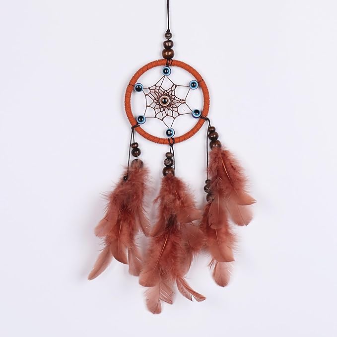 Pretty Jolly Small Evil Eye Dream Catchers Wall Decor Wood Beads Handmade Coffee Feathers Mini Dreamcatchers Home Decoration Ornament for Car Bedroom Birthday Party