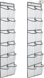 MSLOVE Narrow Over The Door Shoe Organizer, 12 Large Mesh Pockets Hanging Shoe Organizer for Closet Organizers and Storage, White, 2 Pack