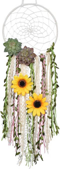DrCor Sunflower Dream Catcher Bedroom Nursery Boho Floral Handmade Greenery Wall Hanging Decor for Party Office Teens Girls Kids Room Decor